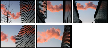 Pinkkej pilvi ja modernia arkkitehtuuria